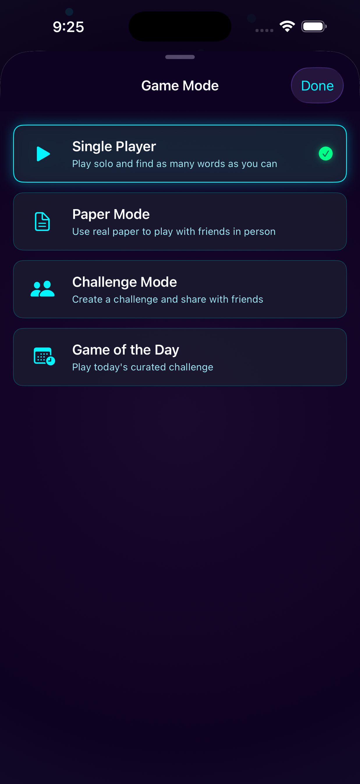 Wonder Words timer and score view