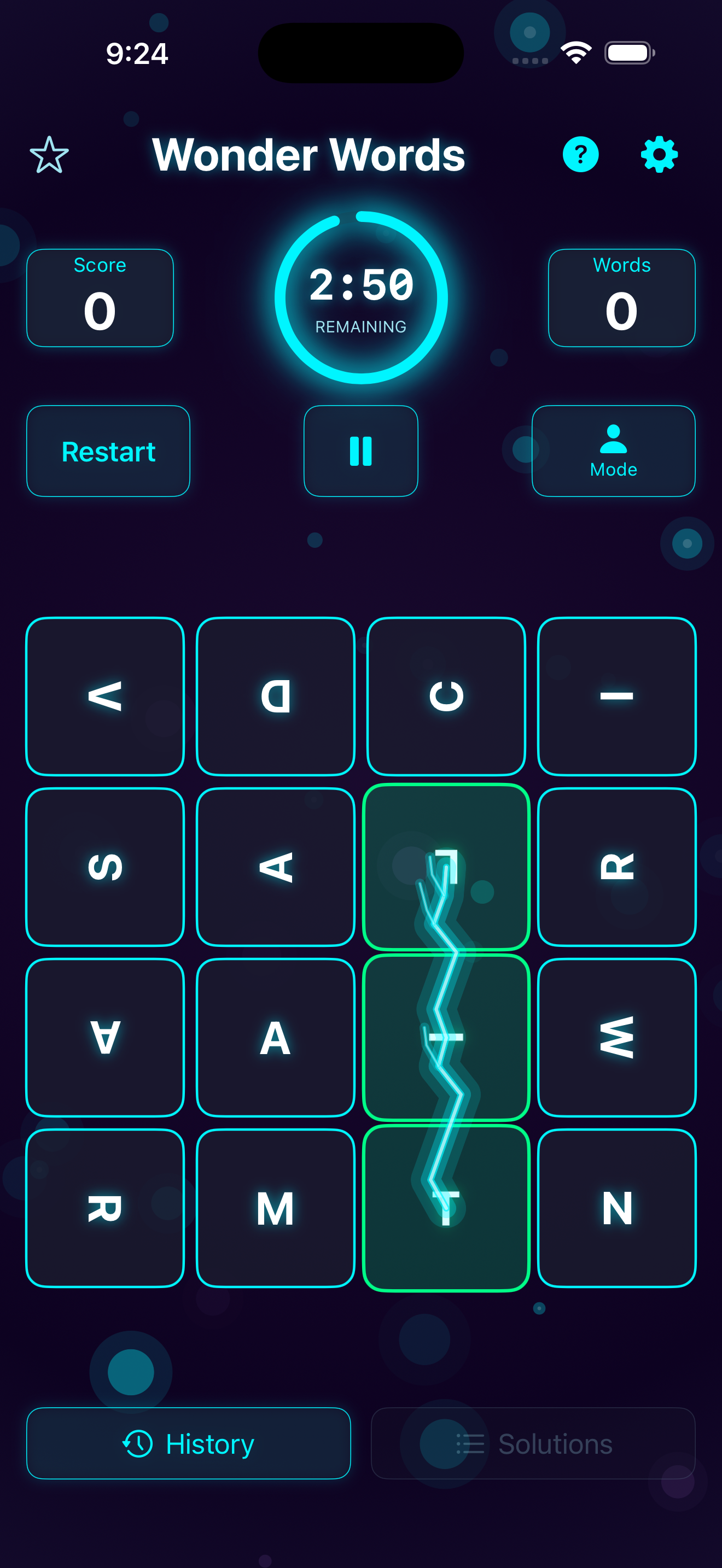 Wonder Words active gameplay with word selection